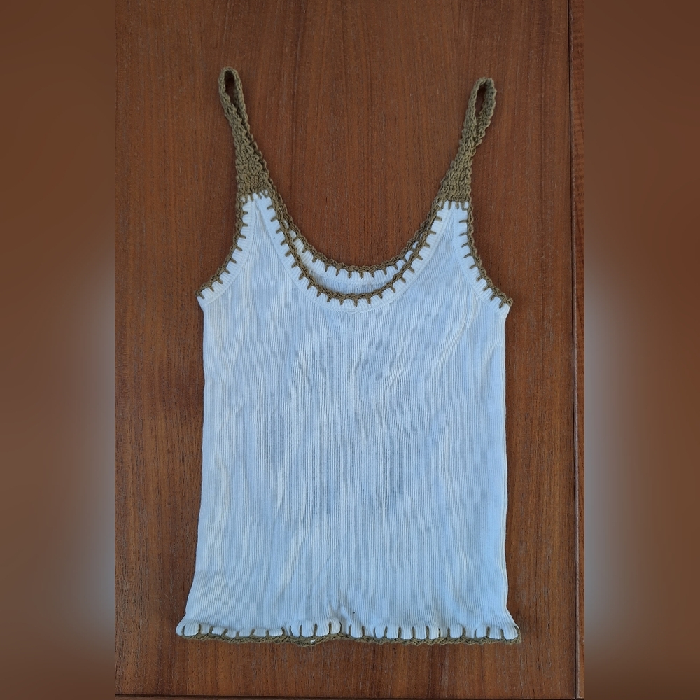 Hand Knit Tank Top Seashell Floral 100% Cotton Crochet Tropical Boho Beachy XXS - Picture 7 of 8